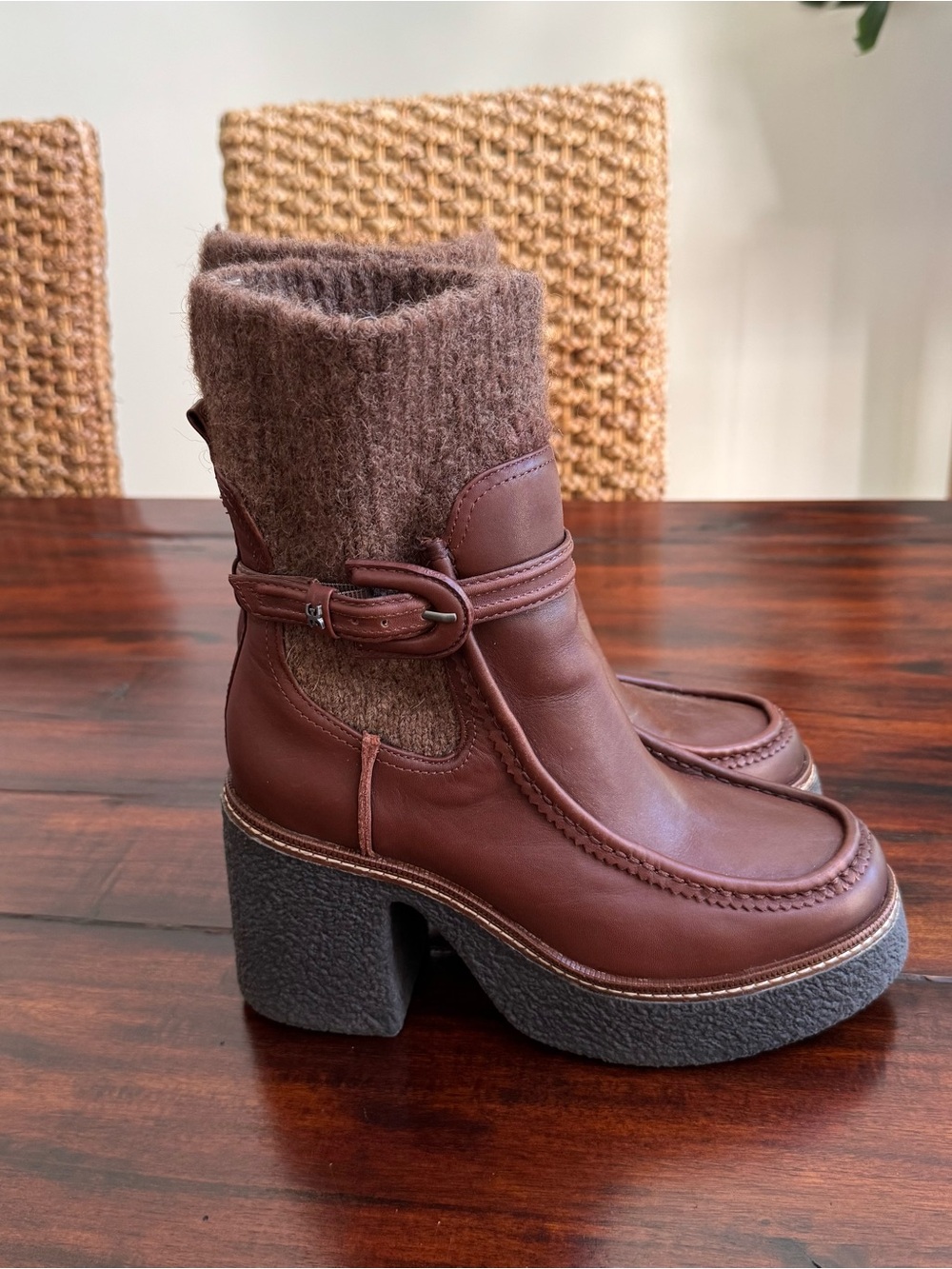 SAM EDELMAN Womens Brown Sweater Cuffs 1" Platform Sidney Booties 7.5 - Picture 4 of 7